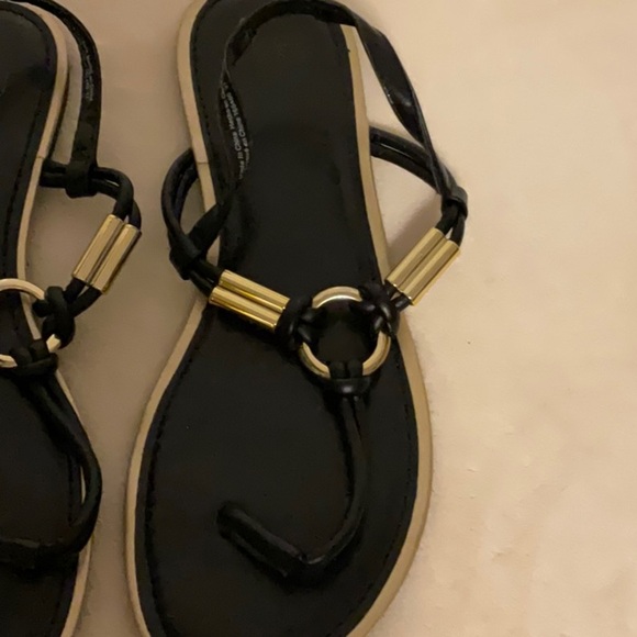 Montego Bay Club Black and Gold Sandals with T-Strap Design - Picture 3 of 5